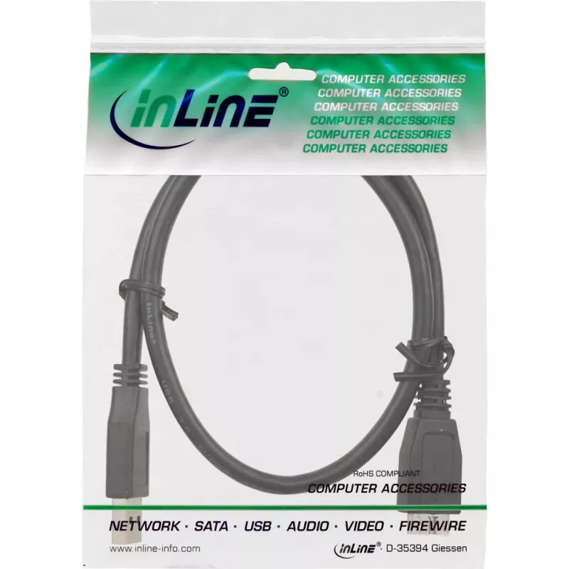 InLine USB 3.2 Gen.1 kabel Type-A stekker / Micro-B stekker, zwart, 0,5 m