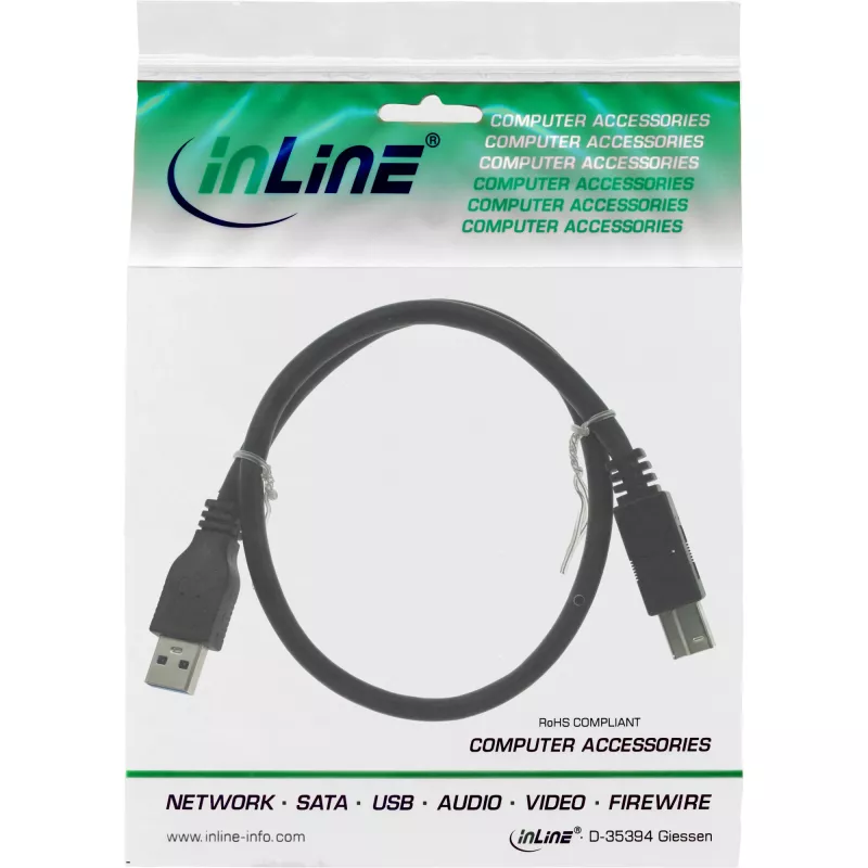 USB 3.2 Gen.1 kabel Type-A stekker / Type-B stekker InLine 35350 5m zwart