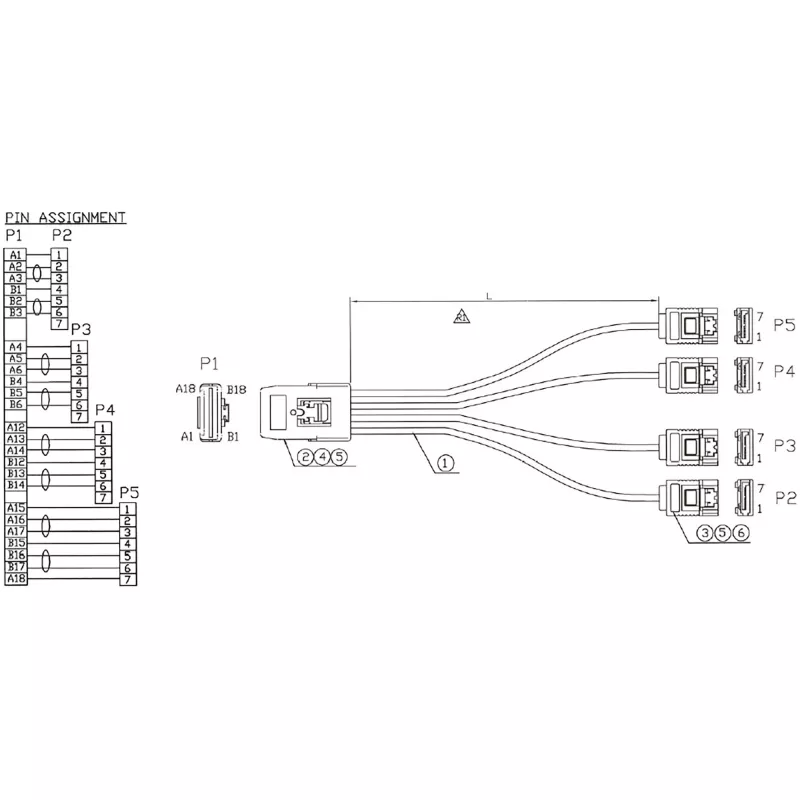 InLine SAS-kabel Mini SAS SFF8087 naar 4x SATA direct OCR 0,75 m