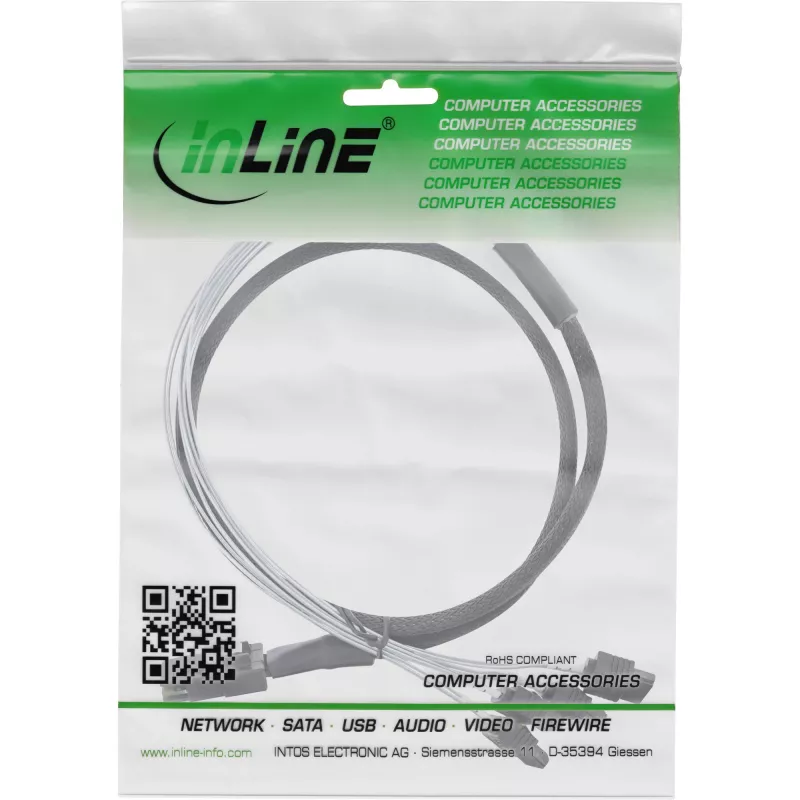 InLine SAS-kabel Mini SAS SFF8087 naar 4x SATA direct OCR 0,75 m