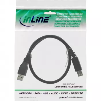InLine USB 3.2 Gen.1 kabel Type-A stekker / Type-B stekker, zwart, 0,5 m