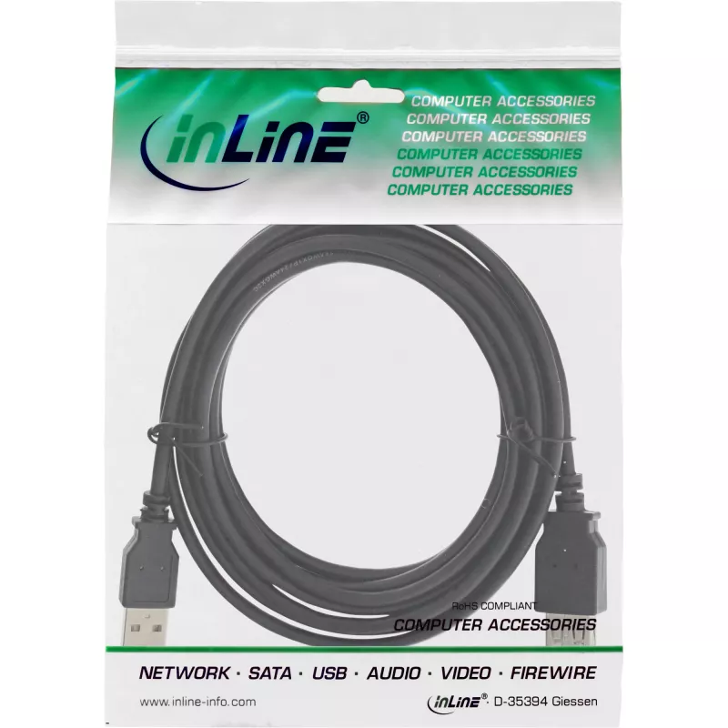 USB 2.0 verlengkabel Type-A stekker/bus InLine 34610B zwart 1m