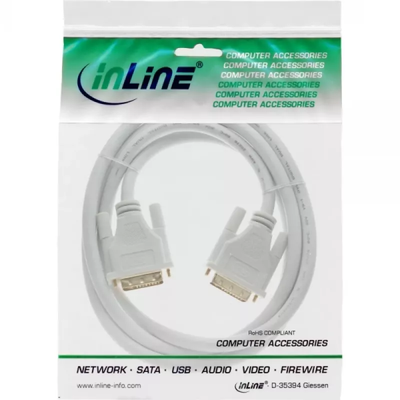 InLine DVI-D-kabel 24+1 stekker/stekker DVI Dual Link wit/goud 3m