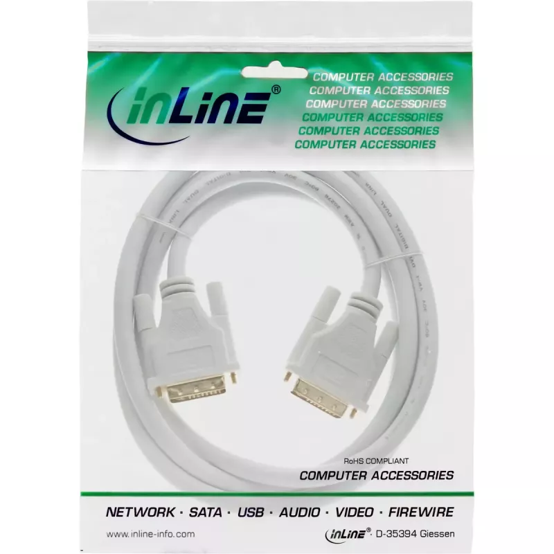 InLine DVI-D-kabel 24+1 stekker/stekker DVI Dual Link wit/goud 2m