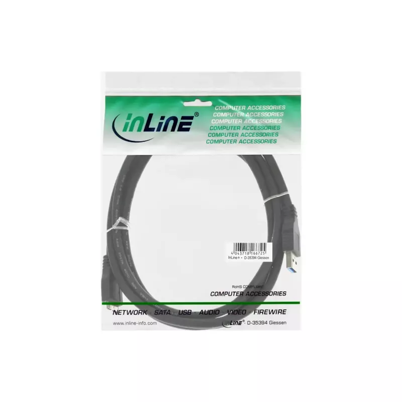 InLine USB 3.2 Gen.1 Kabel, USB-A naar Micro-USB B, 5 m, zwart (35450)