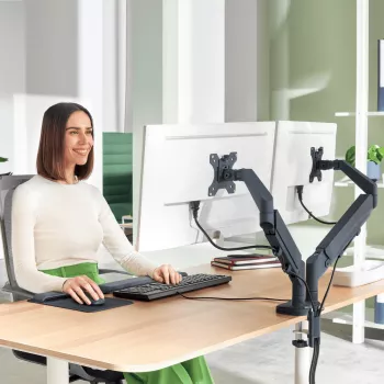 Leitz Ergo ruimtebesparende dual-monitorhouder, 9 kg, 43,2 cm (17 inch), 81,3 cm (32 inch), 75 x 100 mm, hoogteverstelling, grijs