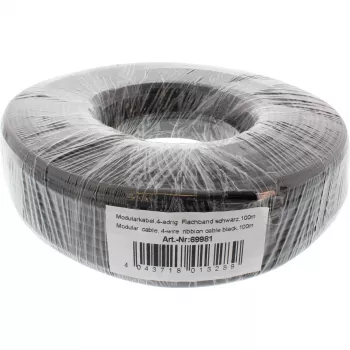 InLine modulaire kabel 4-draads lintkabel zwart 100 m ring