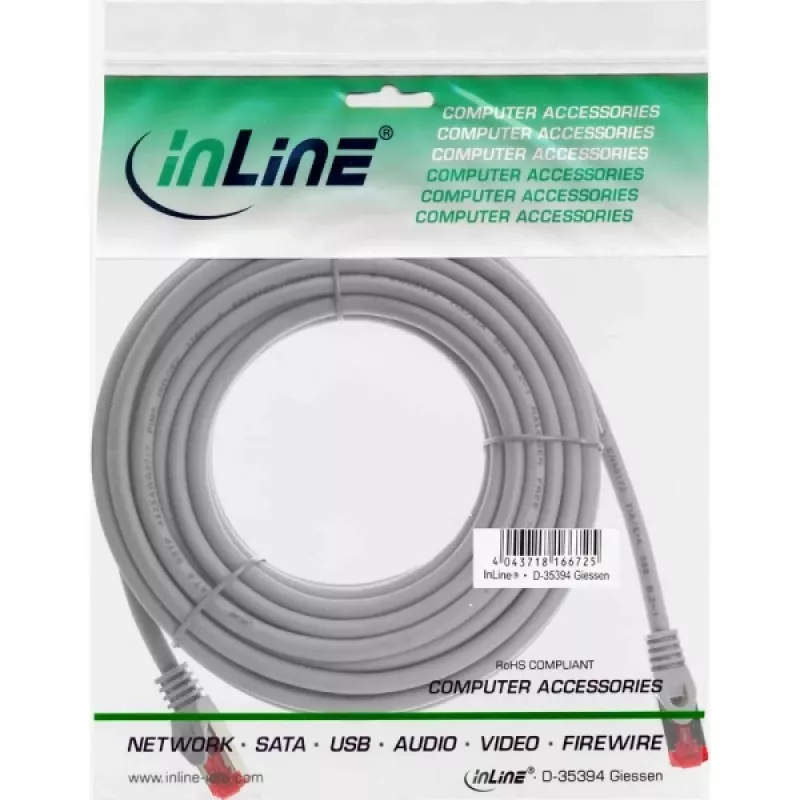 InLine patchkabel S/FTP PiMF Cat.6 250MHz koper halogeenvrij grijs 15 m