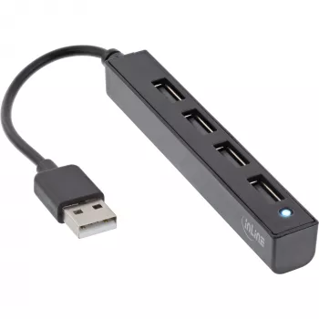 InLine USB 2.0 4-poorts hub, USB-A stekker naar 4x USB-A bus, kabel 15cm