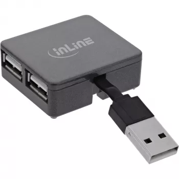 InLine USB 2.0 4-poorts hub, USB-A stekker naar 4x USB-A bus, kabel 4cm