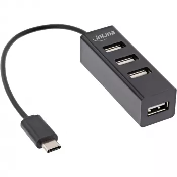 InLine USB 2.0 4-poorts hub, USB-C stekker naar 4x USB-A bus, kabel 15cm
