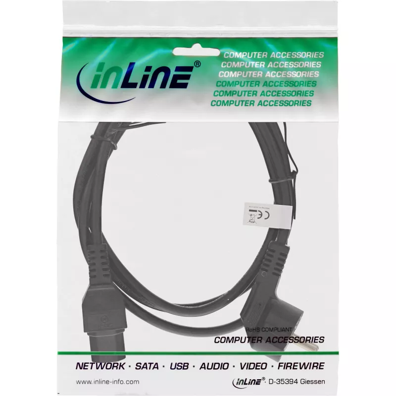 InLine stroomkabel, CEE7/7 haaks naar C15 recht, 3 x 1mm², zwart, 1,8m
