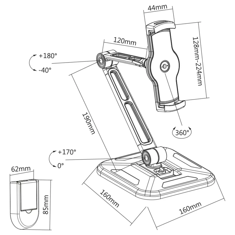 InLine tabletsteun voor wand- of tafmontage, universeel voor 4,7 inch–12,9 inch