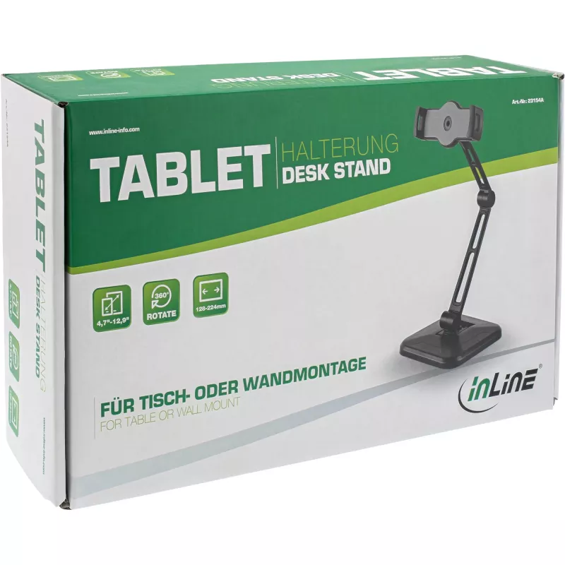 InLine tabletsteun voor wand- of tafmontage, universeel voor 4,7 inch–12,9 inch