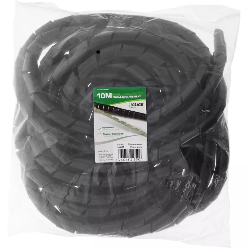 Spiraalkabelmantel InLine 10 m, zwart, 25 mm diameter