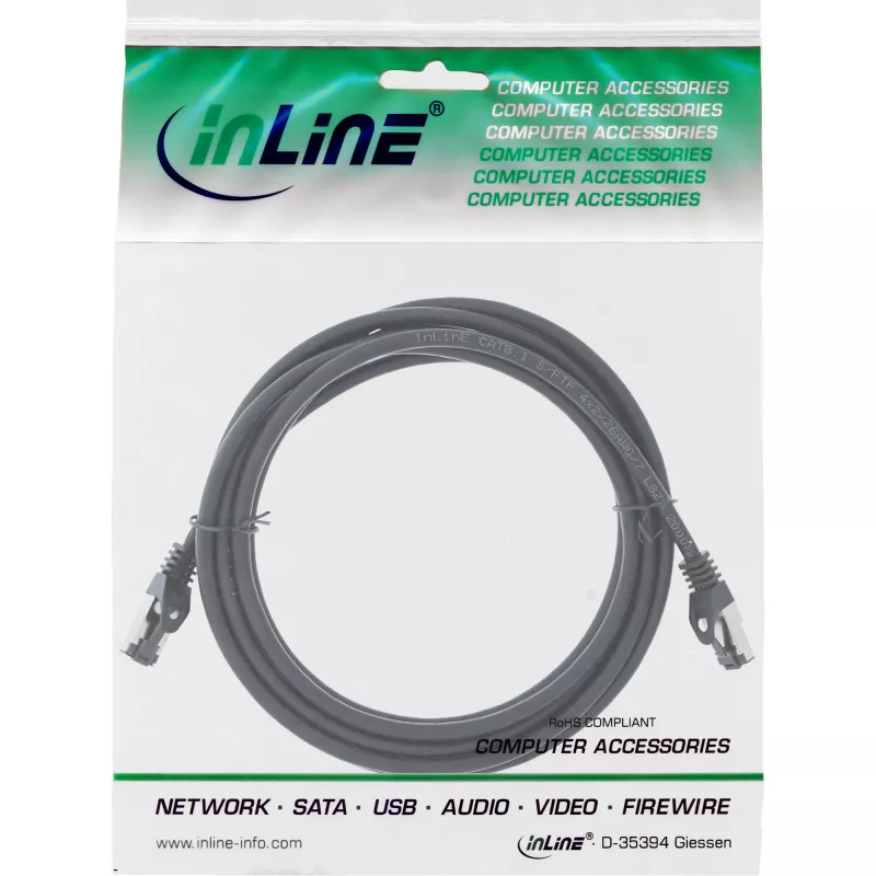 InLine patchkabel S/FTP PiMF Cat.8.1 halogeenvrij 2000MHz zwart, 2m