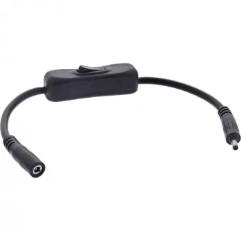 InLine DC-kabel met schakelaar, DC-stekker/bus 3,5x1,35mm, AWG 18, zwart, 0,20m