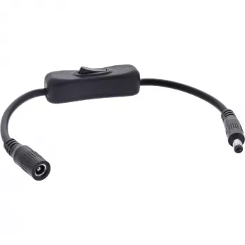 InLine DC-kabel met schakelaar, DC-stekker/bus 5,5x2,5mm, AWG 18, zwart, 0,20m