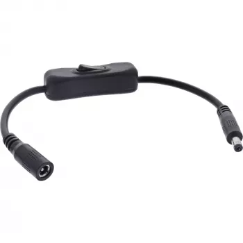 InLine DC-kabel met schakelaar, DC-stekker/bus 5,5x2,1mm, AWG 18, zwart, 0,20m