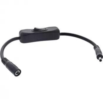 InLine DC-kabel met schakelaar, DC-stekker/bus 4,0x1,7 mm, AWG 18, zwart, 0,20 m