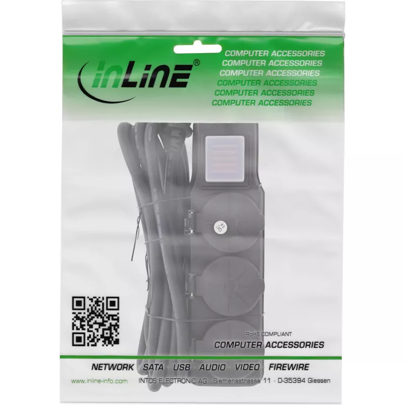 InLine 16493Q stroomverlenging 10 m 3 AC-uitgangen zwart