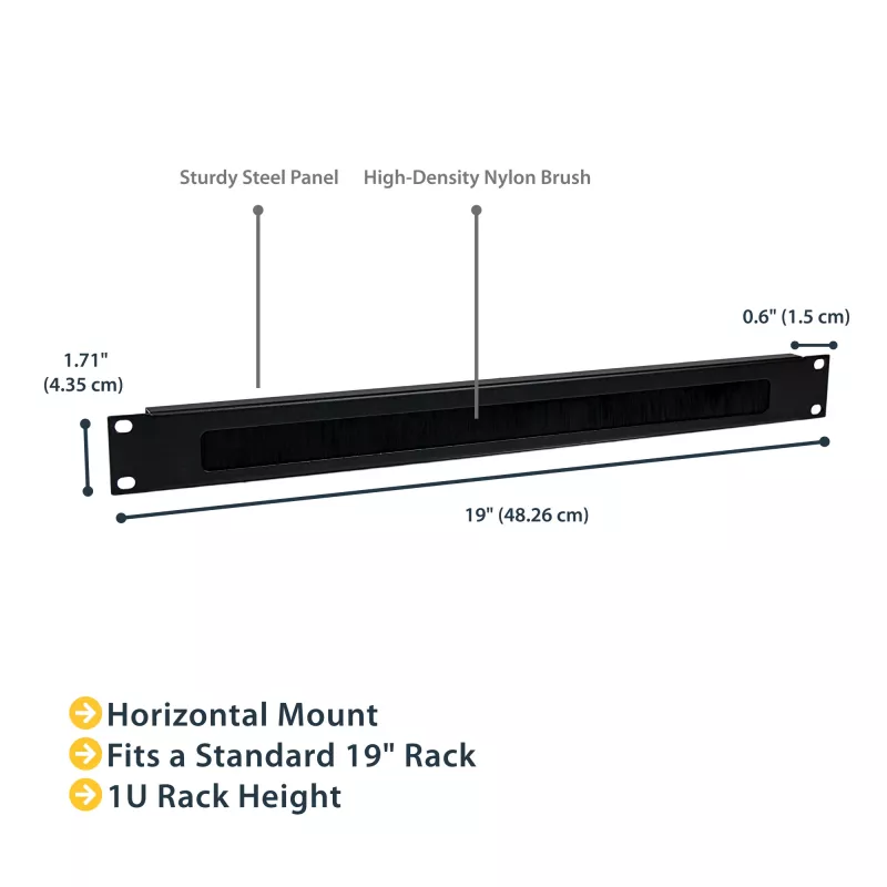 StarTech.com 1U High-density Brush Strip kabelmanagementpaneel, betrouwbare horizontale stalen kabelgeleiding voor datacenters