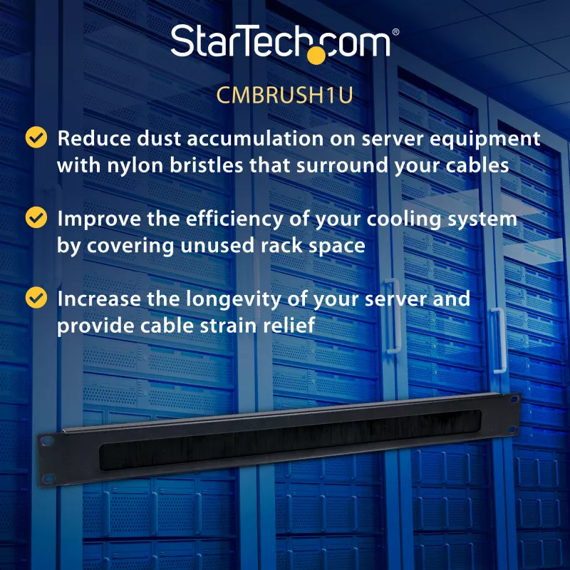 StarTech.com 1U High-density Brush Strip kabelmanagementpaneel, betrouwbare horizontale stalen kabelgeleiding voor datacenters
