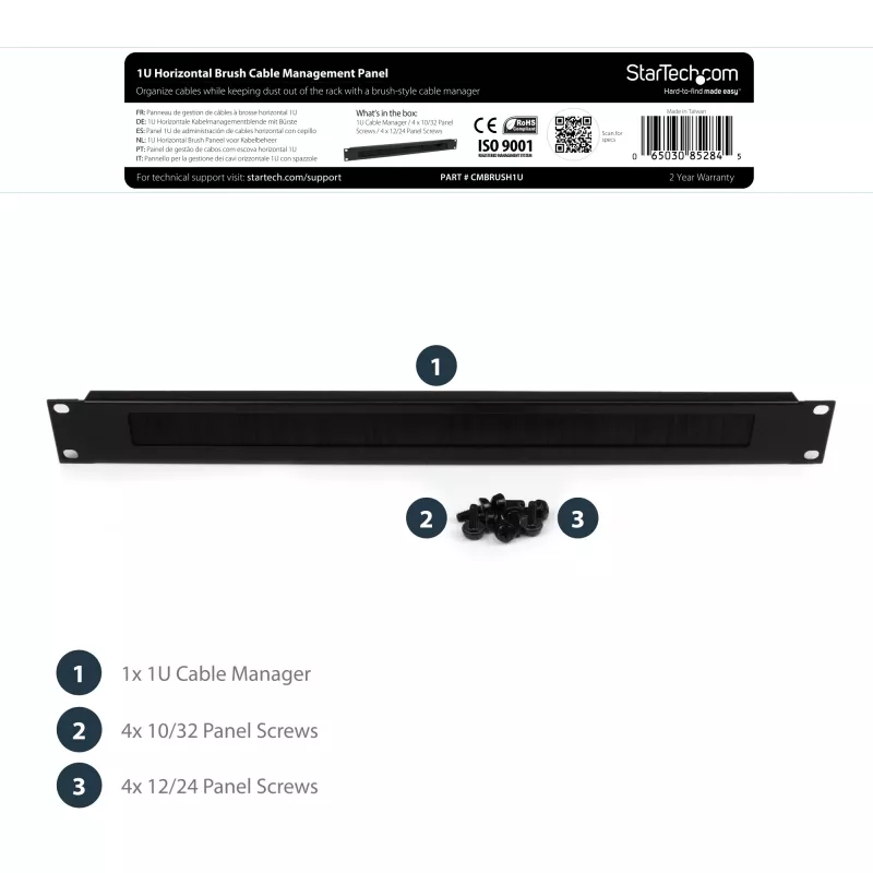 StarTech.com 1U High-density Brush Strip kabelmanagementpaneel, betrouwbare horizontale stalen kabelgeleiding voor datacenters