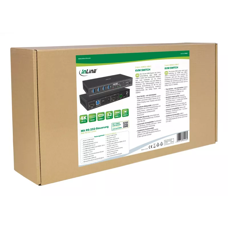 InLine 57885E KVM-switch, 2-weg, HDMI & USB-C, 4K60Hz