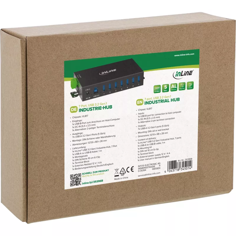 InLine 35396B interface-hub USB 3.2 Gen 1 (3.1 Gen 1) Type-B 5000 Mbit/s zwart