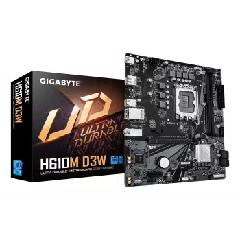 Moederbord GIGABYTE H610M D3W LGA1700 voor Intel-CPU's van de 12e–14e generatie, 5+1+1 VRM, DDR5 tot 5600 MHz, 128 GB, PCIe 3.0 M.2, 1 GbE, USB 3.2 Gen1