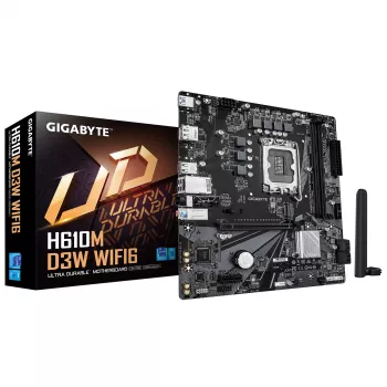 GIGABYTE H610M D3W WIFI6 moederbord – ondersteunt Intel Core CPU's van de 14e generatie, 5+1+1 fasen VRM, tot 5600 MHz DDR4, 1x PCIe 3.0 M.2, Wi-Fi 6, 1GbE LAN, USB 3.2 Gen 1