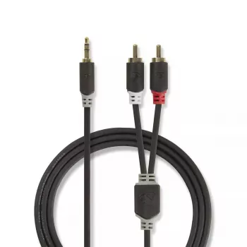 Audiokabel Nedis CABW22200AT10 1m 3,5mm 2xRCA antraciet