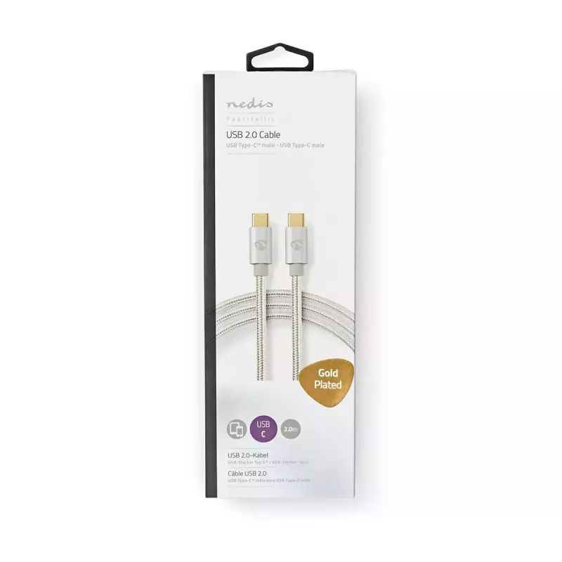 USB-kabel Nedis CCTB60700AL20 2m USB C aluminium USB 2.0