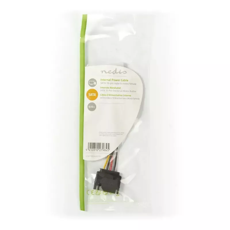 Nedis CCGP73530VA015 interne stroomkabel 0,15 m SATA 15-polig Molex 4-polig