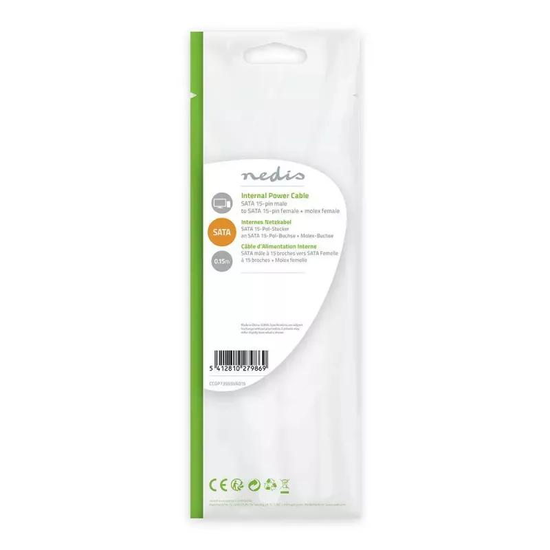 Nedis CCGP73555VA015 interne stroomkabel 0,15 m SATA 15-polig Molex