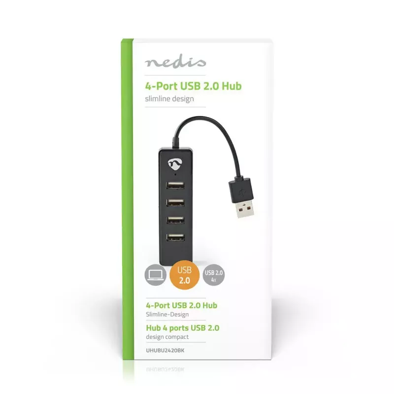 USB-hub Nedis UHUBU2420BK USB 2.0 480 Mbit/s zwart