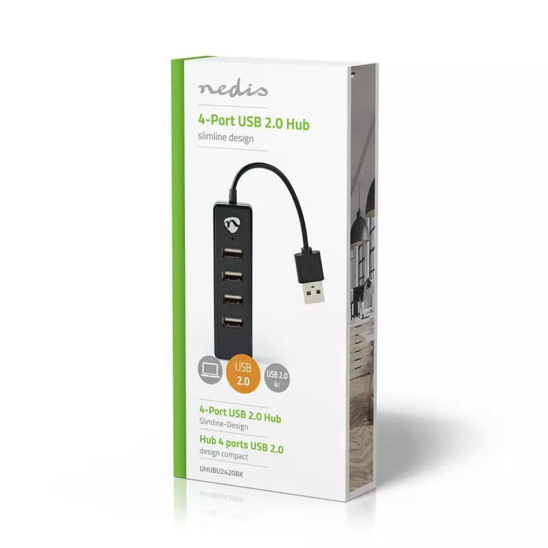 USB-hub Nedis UHUBU2420BK USB 2.0 480 Mbit/s zwart