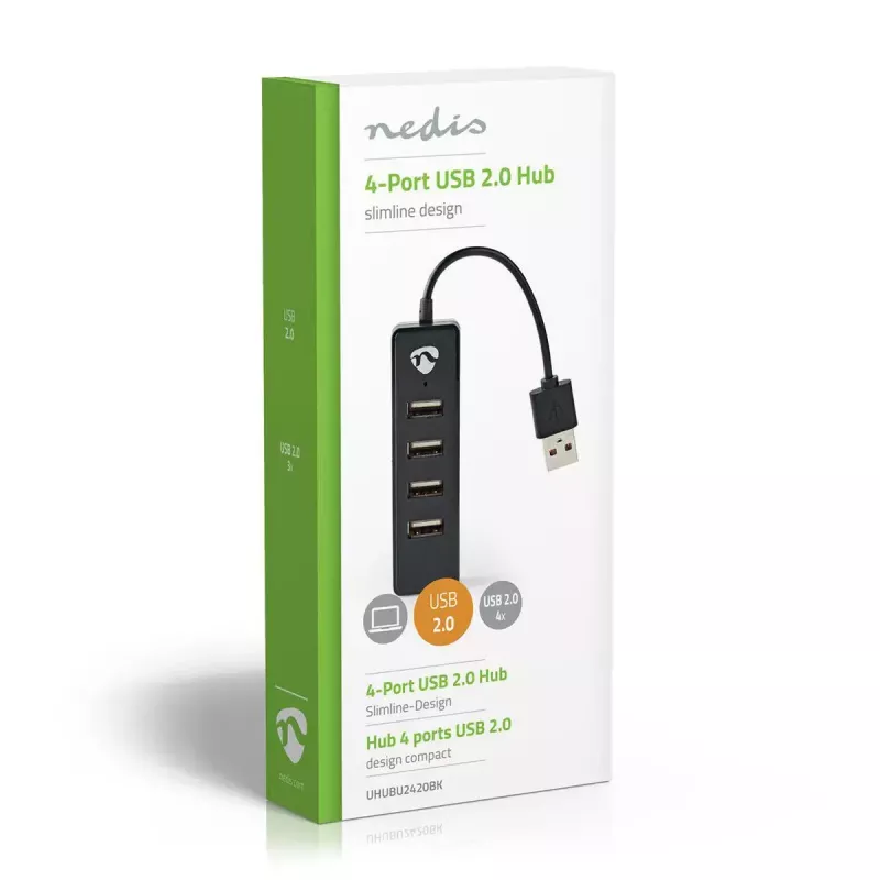 USB-hub Nedis UHUBU2420BK USB 2.0 480 Mbit/s zwart