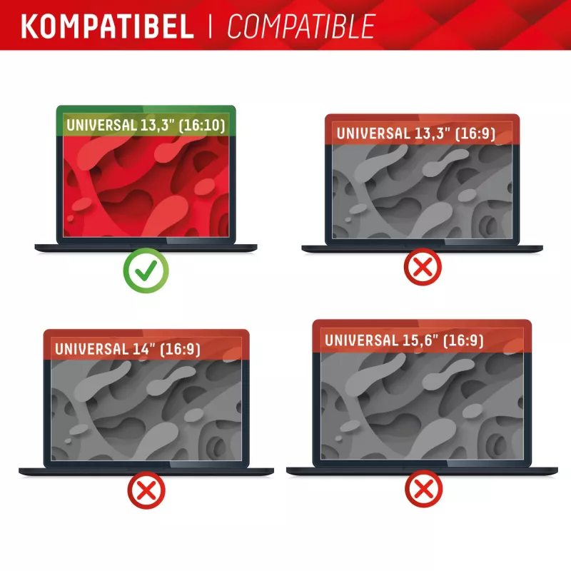Privacysfilter Displex PRIVACY SAFE magnetisch 2-weg voor laptop/notebook 13,3 inch (16:10), frameloos, glanzend/mat, 5H