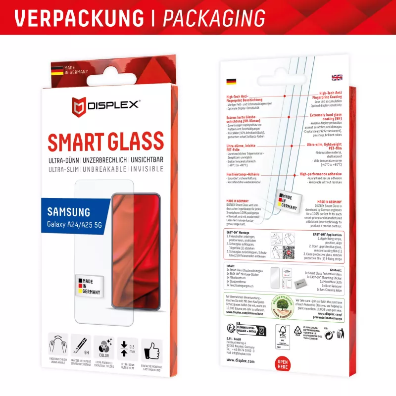 Displex Smart Glass (9H) voor Samsung Galaxy A24/A25 5G, montagesticker, breukvast