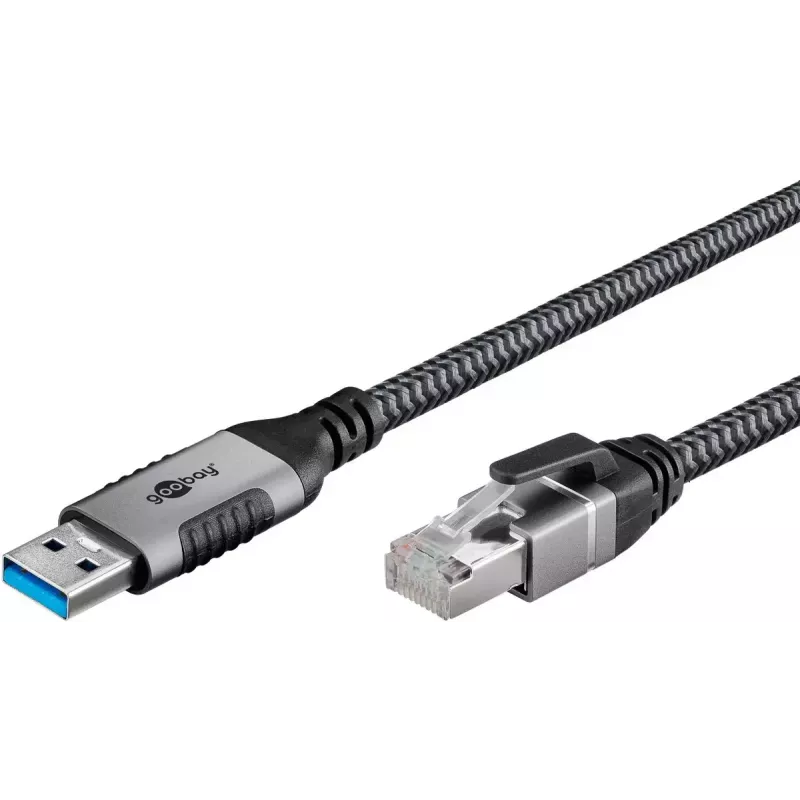 Goobay kabeladapter USB A RJ-45 15m zwart zilver