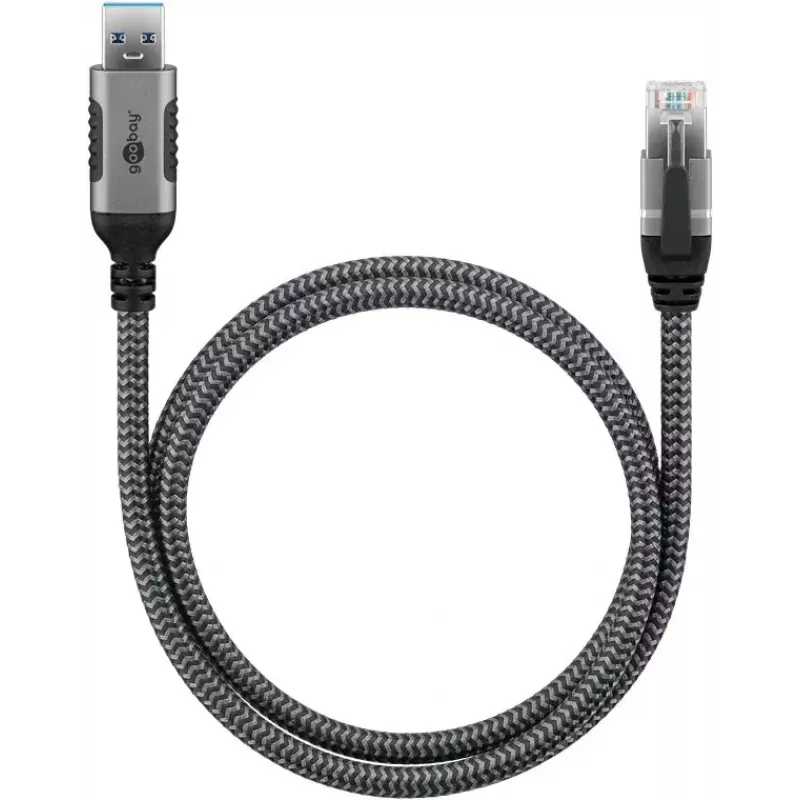 Goobay kabeladapter USB A RJ-45 15m zwart zilver