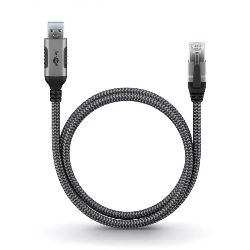 Goobay kabeladapter USB A RJ-45 15m zwart zilver