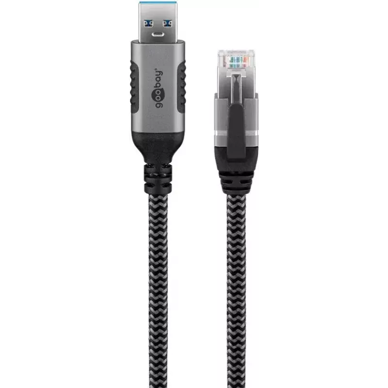 Goobay kabeladapter USB A RJ-45 15m zwart zilver