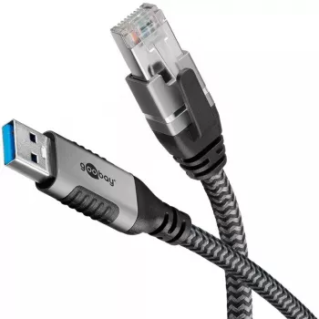 Goobay kabeladapter USB A RJ-45 15m zwart zilver