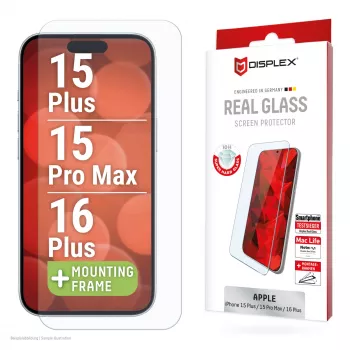 Displex displayschermfolie (10H) voor Apple iPhone 15 Plus/15 Pro Max/16 Plus, Eco-montageframe, krasvast