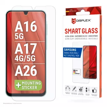 Displex Smart Glass (9H) voor Samsung Galaxy A26/A16 (5G)/A17 (4G/5G), montagestickers, onbreekbaar