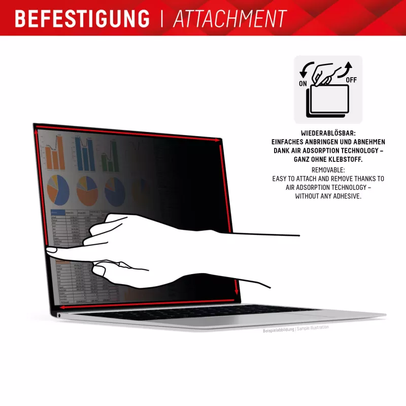 Displex PRIVACY SAFE verwijderbare 2-weg privacyfilter voor laptop/notebook (randloos/frameless) 13,3 inch (16:9)
