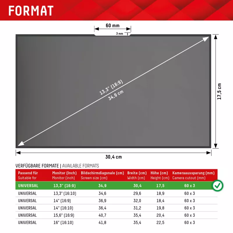 Displex PRIVACY SAFE verwijderbare 2-weg privacyfilter voor laptop/notebook (randloos/frameless) 13,3 inch (16:9)